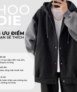 Nữ Basic Unisex Nỉ From Rộng Màu Đen Xám HDBN750-thoitrangcenter