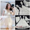 váy ngủ lụa satin trắng tay ren gắn nơ 2 tầng