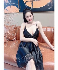 Đầm ngủ 2 dây bigsize(SIZE 40-85KG) váy ngủ 2 dây chất phi mềm không mút quyến rũ phối ren đen-thoitrangcenter
