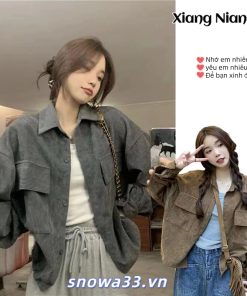 Áo khoác XIANG NIAN NI vải nhung có túi phong cách Hàn Quốc cổ điển thời trang thu đông-thoitrangcenter