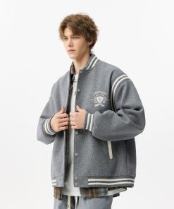 phong cách đại học] Áo khoác giản dị dáng rộng mùa thu Đồng phục bóng chày cổ điển Mỹ dành cho nam và nữ-thoitrangcenter