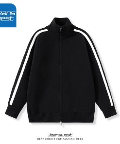 Jeanswest Áo khoác nam sọc dày cổ đứng thương hiệu thời trang mùa thu đông