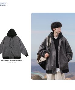 Artsman áo khoác liền mũ có khoá kéo giả hai áo lồng nhau mẫu xuân thu rộng rãi chất lượng cao-thoitrangcenter