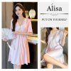 Alisa Premium Ice Silk Pyjama Váy ngủ cổ chữ V mặc ở nhà-thoitrangcenter