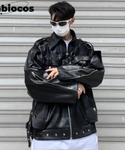 Labiocos Rãnh Nam Retro Áo Khoác Da Ngắn Mới Thu Đông Mỹ Retro Cao Cấp Thiết Kế Đường Phố Áo Dài Tay-thoitrangcenter