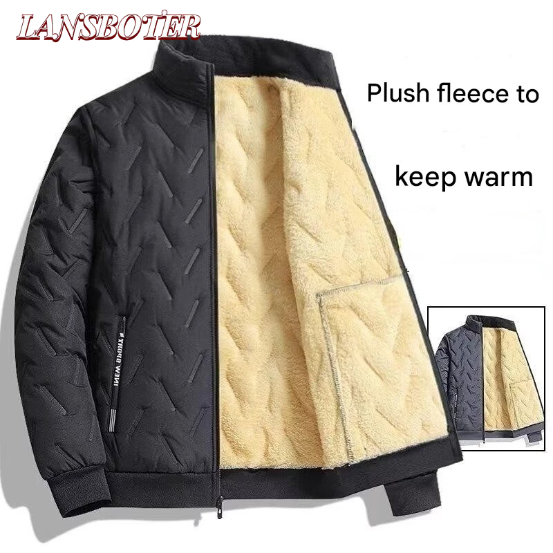 Lansboter Áo khoác Cotton nam mùa thu đông Áo khoác lông cừu dày ấm áp Sherpa dáng rộng Plus kích thước Áo khoác-thoitrangcenter