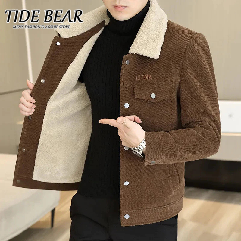 Tide BEAR Áo khoác có đệm lót lông cừu Mỹ ấm áp và hợp thời trang Áo khoác công sở thông thường phù hợp-thoitrangcenter