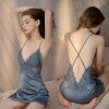 Tặng kèm chip - Váy ngủ lụa phối ren dây lưng chéo sexy M22 ( có đệm ngực)-thoitrangcenter