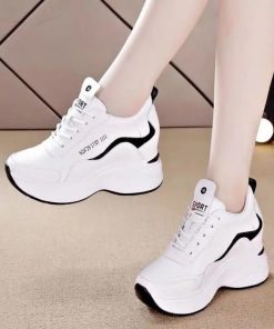 Giày thể thao nữ độn đế cao 8.5cm bằng da mềm chống nước dễ dàng vệ sinh TTH270-thoitrangcenter