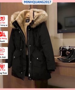 Áo Khoác Parka Lót Lông Cừu Nữ Dây Rút eo Mũ hàn quốc mùa đông ấm áp-thoitrangcenter