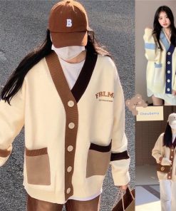 Áo Khoác Cardigan Viền Xanh Nâu FRMLK Form Rộng chew-thoitrangcenter