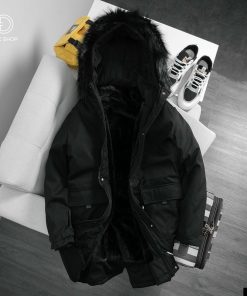 áo khoác phao nam nữ mũ lông màu đen AP01-thoitrangcenter