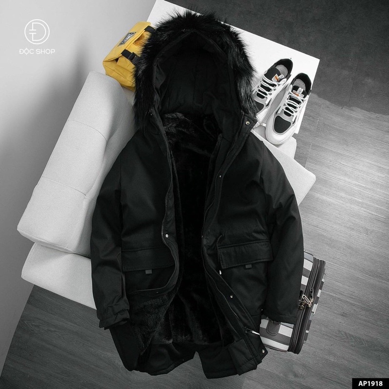 áo khoác phao nam nữ mũ lông màu đen AP01-thoitrangcenter