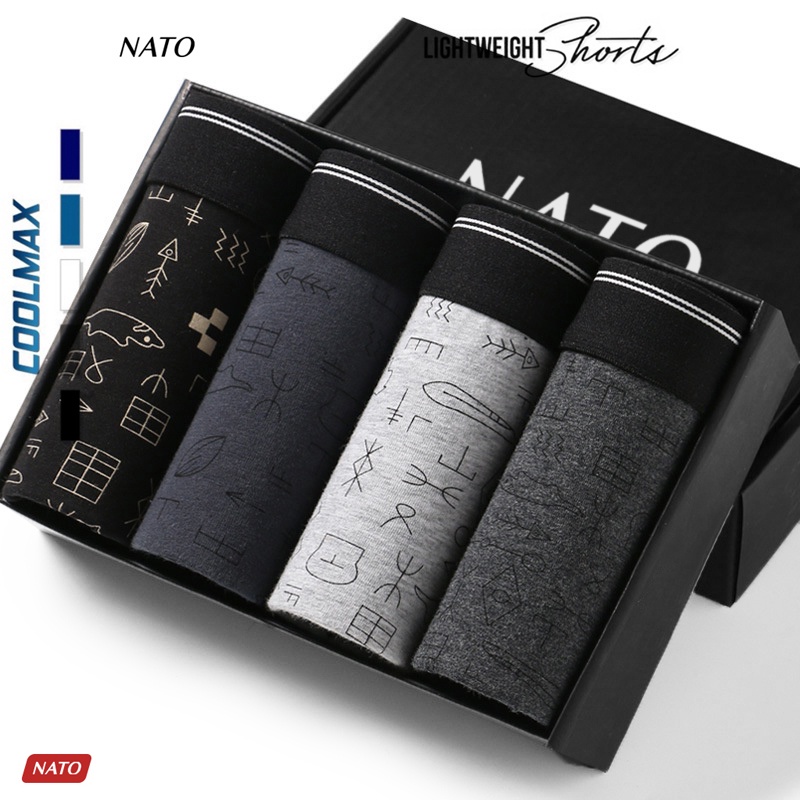 Quần Lót Nato GOOD Nam Vải Cotton 100% Thun Lạnh Cao Cấp Màu Đen Xám Trơn Boxer Sịp Đùi Xì Lip Sì-thoitrangcenter