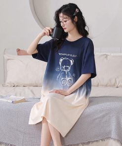 Plus Đầm Ngủ Ngắn Tay Cổ Tròn In Hoạt Hình Cỡ Lớn Thoải Mái Hợp Thời Trang-thoitrangcenter