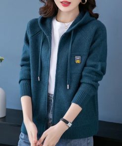 Áo Khoác cardigan Dệt Kim Có Mũ Trùm Dáng Rộng Thời Trang Thu Đông Phong Cách Mới Cho Nữ-thoitrangcenter