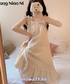 Đầm ngủ hai dây XIANG NIAN NI dáng rộng dễ thương thời trang mùa hè dành cho nữ-thoitrangcenter