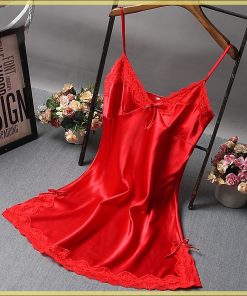 Váy ngủ vải tuyn lưới trong suốt dành cho nữ có nơ hấp dẫn-thoitrangcenter