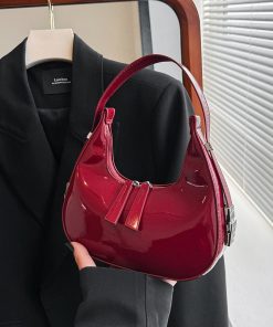 Túi Nữ 2024 Phong Cách Mới Đơn Giản Thời Trang Bằng Sáng Chế Da Bóng Túi Đeo Vai Nách Túi Thời Trang Trăng Lưỡi Liềm Mặt Trăng-thoitrangcenter