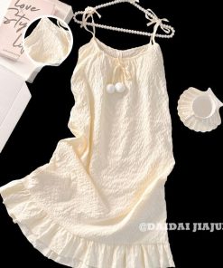 Váy ngủ mùa hè dành cho nữ Tấm lót Cotton dệt lụa mỏng ngọt ngào Sling-thoitrangcenter