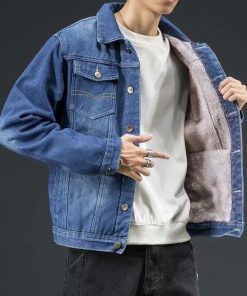 Áo khoác Denim đẹp trai mùa thu đông nam phong cách Hàn Quốc thời trang Slim-fit ấm áp Áo khoác nam dày dặn cỡ lớn-thoitrangcenter