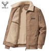 Áo khoác cotton nam HANLU vải nhung cộng với nhung dày cổ đứng da cừu áo khoác thông thường-thoitrangcenter
