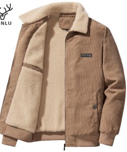 Áo khoác cotton nam HANLU vải nhung cộng với nhung dày cổ đứng da cừu áo khoác thông thường-thoitrangcenter