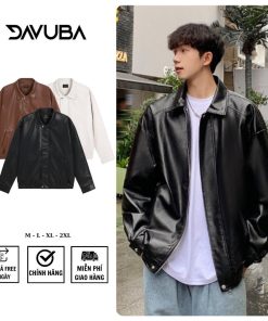 Áo khoác da DAVUBA hai lớp trượt nước cản gió cổ bẻ  SM109-thoitrangcenter