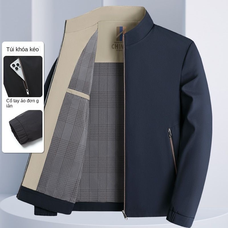 Mùa Thu 2024 Phong Cách Mới Trung Niên Nam Đứng Cổ Áo Khoác Thường Ngày Người Cao Tuổi Trung Niên Xuân Thu Mỏng Phong Cách Bố Chúng Tôi-thoitrangcenter