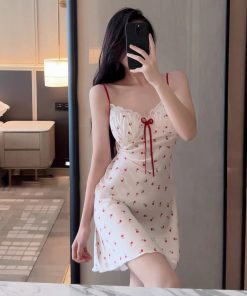 In Hoa Pháp Có Miếng Lót Ngực Váy Ngủ Nữ Mùa Hè Mỏng Gợi Cảm Ngọt Ngào Đồ Ngủ-thoitrangcenter