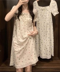 váy ngủ ngắn tay phong cách công chúa in hoa mới chất lượng cao phục vụ tại nhà mùa hè-thoitrangcenter