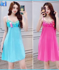Váy Ngủ 2 Dây Đầm Ngủ Thun Lạnh Sexy Phối Ren Co Giãn Thoáng Mát-thoitrangcenter