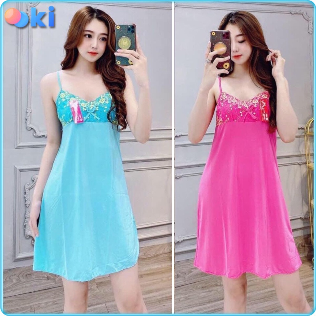 Váy Ngủ 2 Dây Đầm Ngủ Thun Lạnh Sexy Phối Ren Co Giãn Thoáng Mát-thoitrangcenter