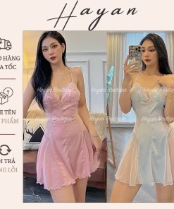 HT214 Váy ngủ sexy phối ren hông xuyên thấu kèm ĐỆM LÓT