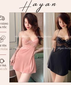 HT241 Váy ngủ sexy phối ren ngực sang chảnh kèm GỌNG