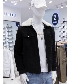 Áo khoác Da Lộn - Cổ lông tháo rời Lót lông cừu cực ấm chất da lộn 100% sỉ ib.-thoitrangcenter