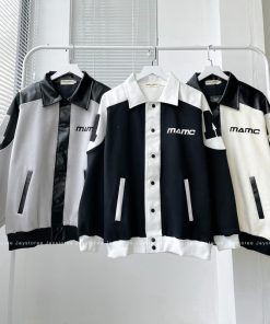 Áo Jacket MM PHỐI TAY DA màu XÁM/KEM   Nam Nữ Unisex   Áo khoác form rộng Jaystoree-thoitrangcenter