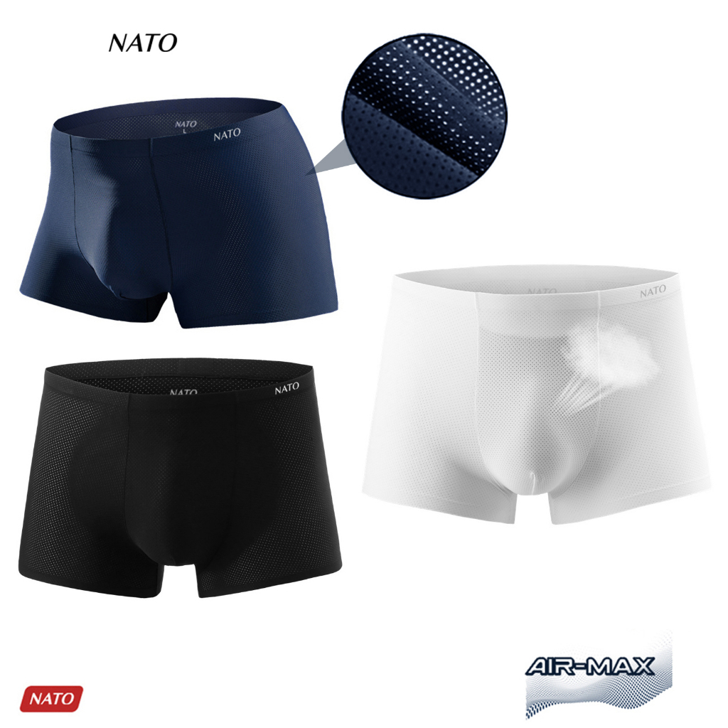 Quần Lót Boxer Air-Max Nam Vải Lụa Băng Tự Nhiên 100% Thun Lạnh Cao Cấp Màu Đen Xám Trơn Xì Lip NATO-thoitrangcenter