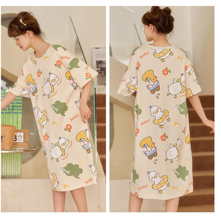 Đầm Ngủ Suông Chất Cotton Mềm Mát Mặc Nhà Dễ Thương_VN33-thoitrangcenter