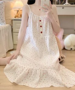 MEIQIYI Đầm ngủ đũi hai dây bản to thắt nơ có kèm mút ngực-thoitrangcenter