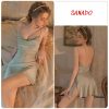 Váy ngủ lụa 2 dây Sanado đầm ngủ nữ cổ đổ sẻ tà dễ thương gợi cảm V42-thoitrangcenter