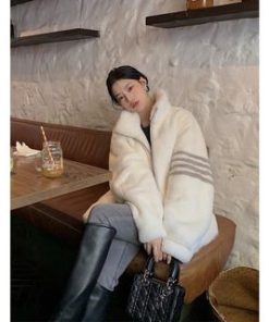 áo hoodie nỉ Lông Cừu Dày Dặn Phối Kẻ Sọc Tay