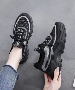 Giày thể thao nữ sneaker buộc dây thời trang hàn quốc đi học đi chơi đế cao màu đen