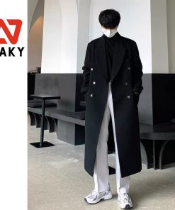 HK18 - Áo khoác dạ măng tô nam dáng dài HAKY 6 cúc có đệm vai