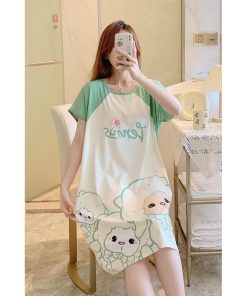 Đầm -váy ngủ nữ -chất liệu - thun sữa - mềm - mát - mịn - Đầm mặc nhà - đầm ngủ họa tiết hoạt hình-thoitrangcenter