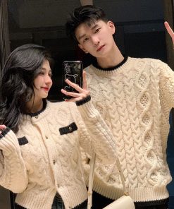 Áo đôi áo khoác cadidan kết hợp áo len tươi mới cho cặp đôi mùa Thu-Đông-thoitrangcenter