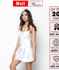 Đầm ngủ lụa chính hãng mềm mịn WANNABE váy ngủ xẻ tà đính 4 nơ một bên sườn áo thật quyến rũ DNS12-thoitrangcenter