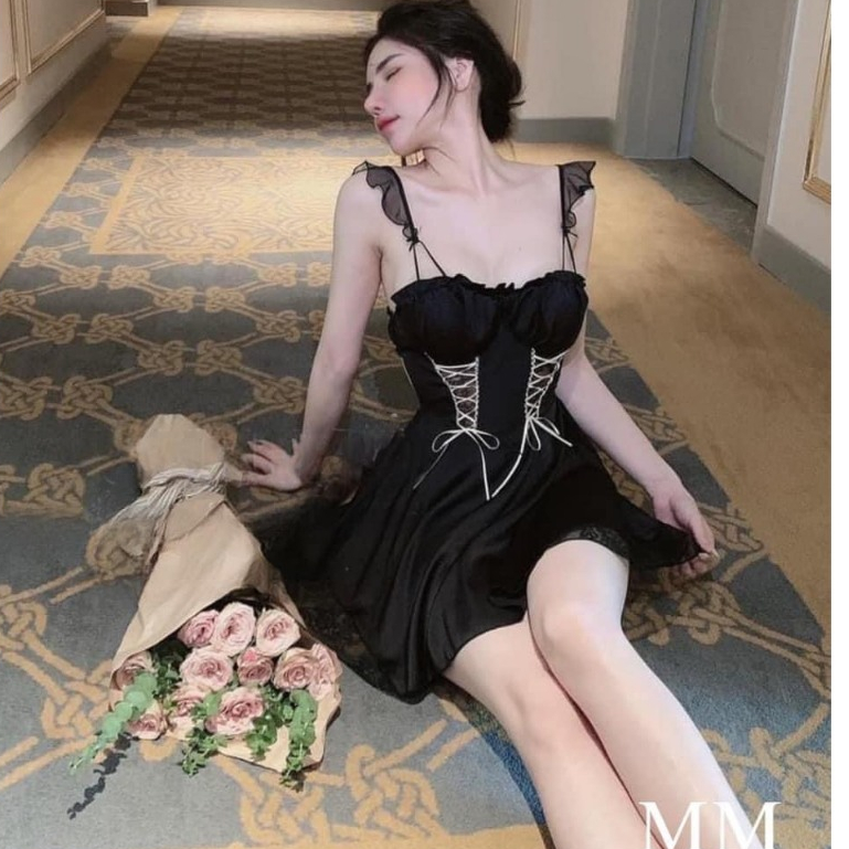 (M. 101) Váy ngủ sexy lụa có mút ngực cao cấp Đầm mặc nhà dây cánh tiên gợi cảm quyến rũ-thoitrangcenter
