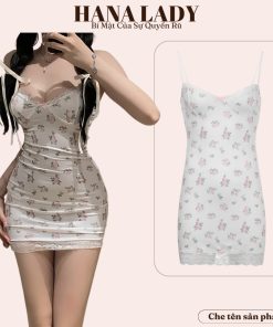 Váy Ngủ Body Sexy - Đầm Ngủ Thun 2 Dây Phối Ren Họa Tiết Hoa Nhí VN554-thoitrangcenter
