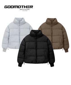 Áo Khoác Phao Cao Cấp GODMOTHER Dáng Lửng Boxy Cổ Cao